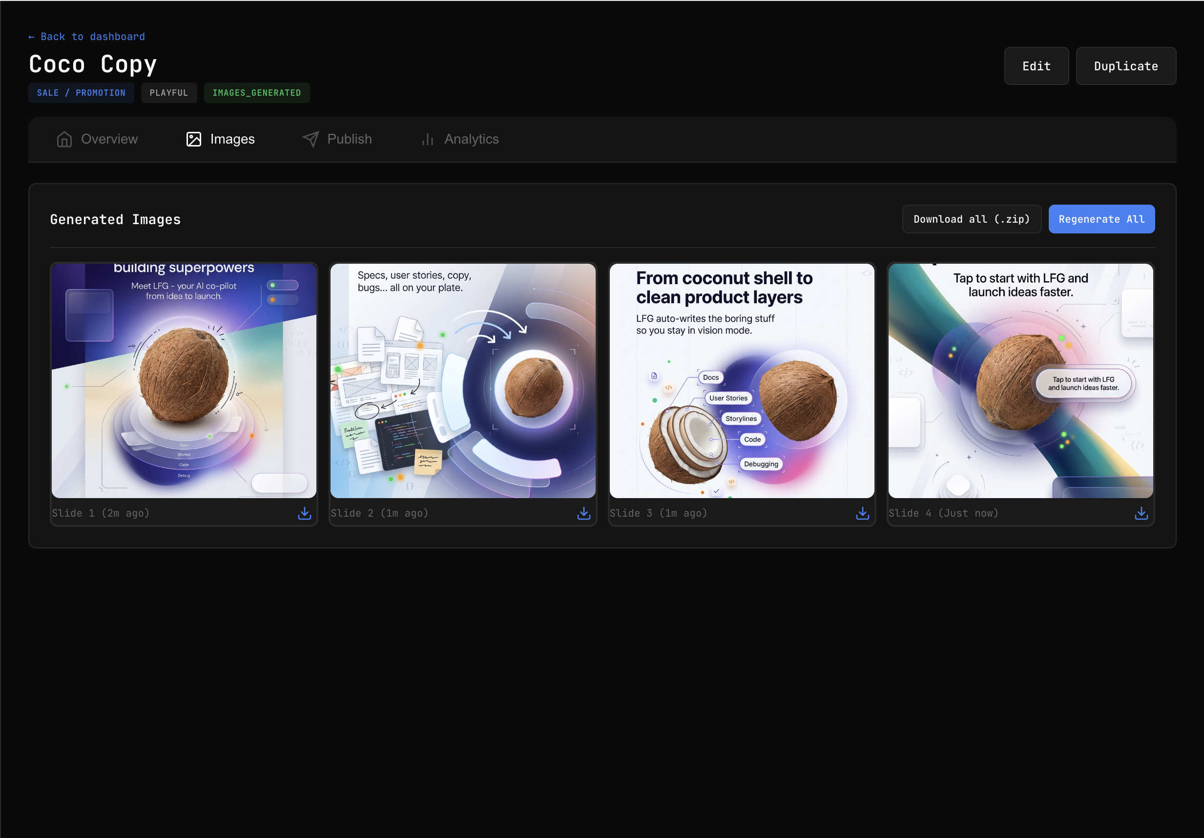Kitereach user interface showing content generation flow